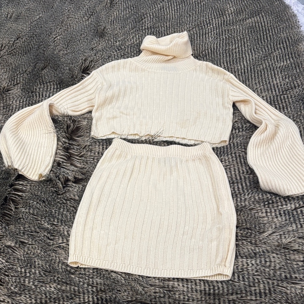 Hera Collection Cream Knit Mini Skirt Set